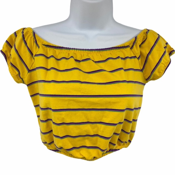 Good Luck Gem Striped Off Shoulder Gold Yellow Crop Top Size Medium New with Tag - Picture 5 of 11